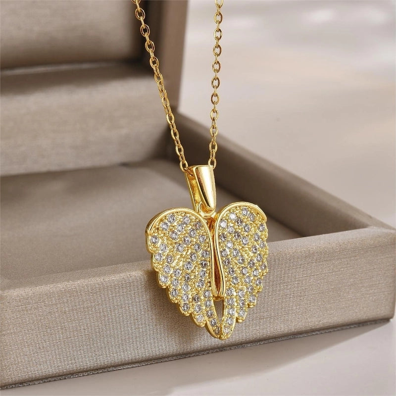 Elegant Minimalist Leaf Flower Bow Knot Titanium Steel Zircon Plating Pendant Necklace