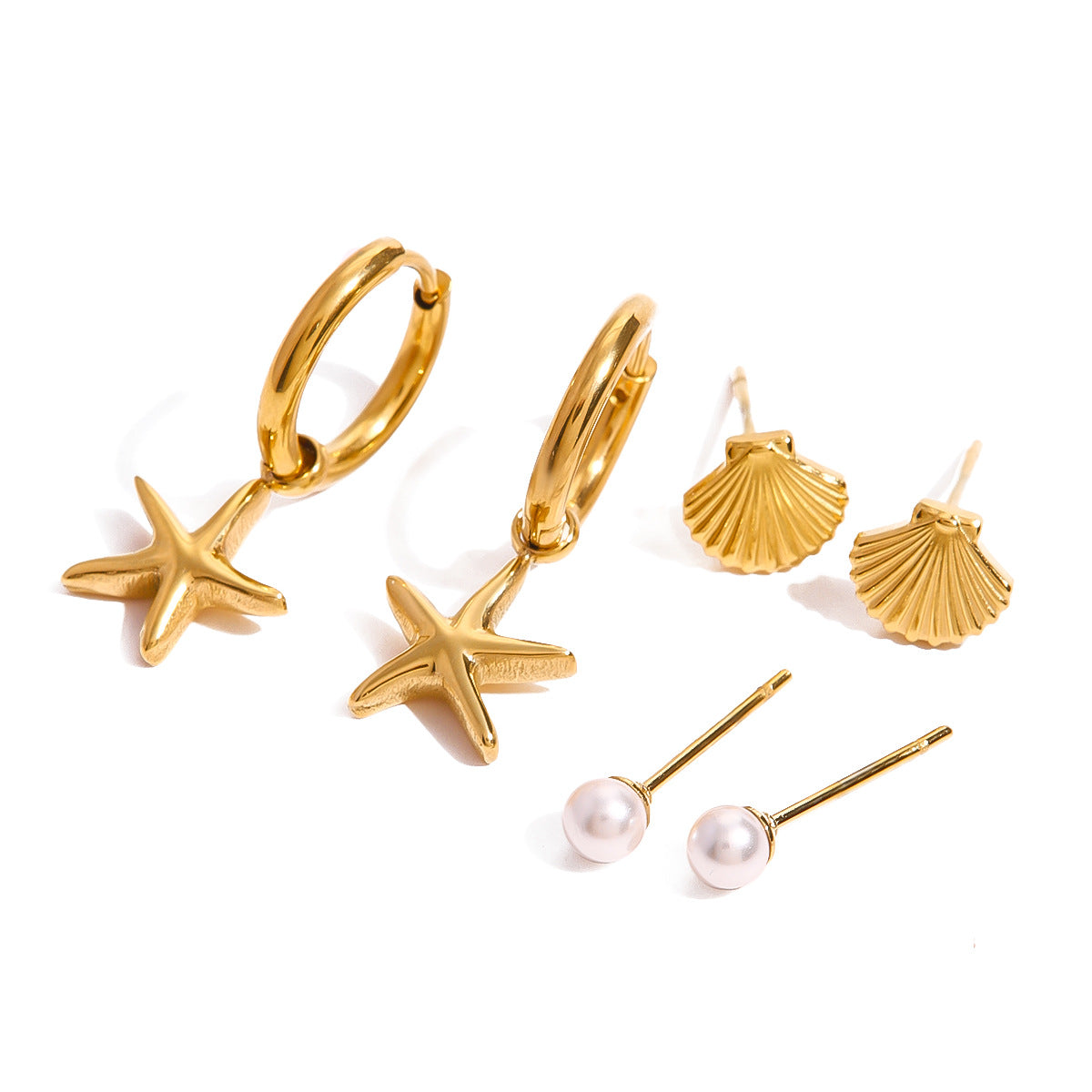 Ear Stainless Steel Starfish Earrings Pearl Earrings Shell Ear Buckle Titanium Steel Earring