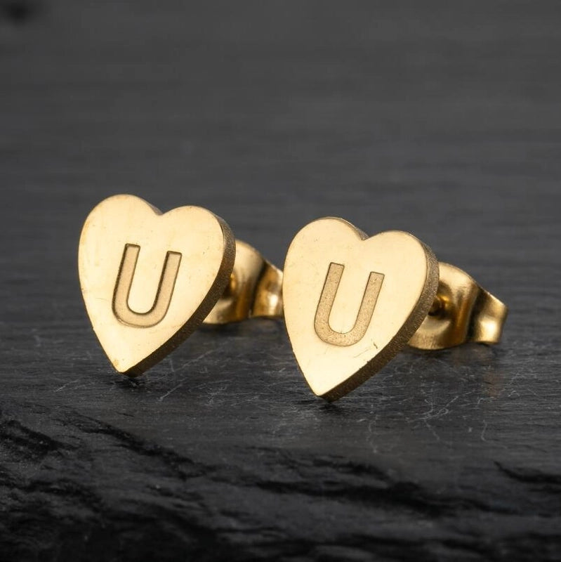1 Pair Fashion Letter Heart Shape Plating 304 Stainless Steel 18K Gold Plated Ear Studs