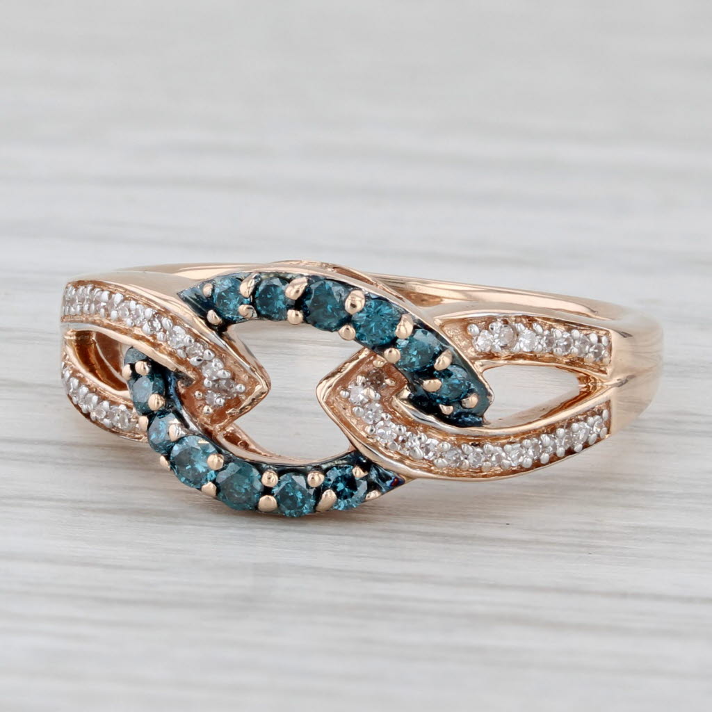 0.26ctw Blue White Diamond Knot Ring 10k Rose Gold Size 6.75