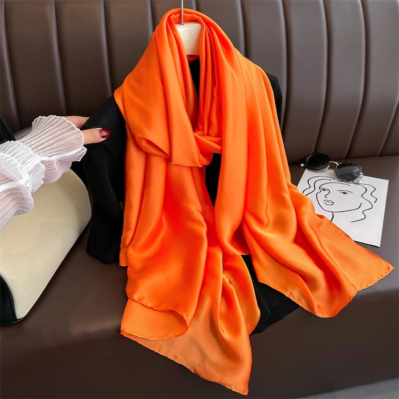 Spring And Summer Solid Color Simple Long Silk Scarf Scarf Women's Beach Scarf Middle East Scarf  Satin Imitation Silk Scarf