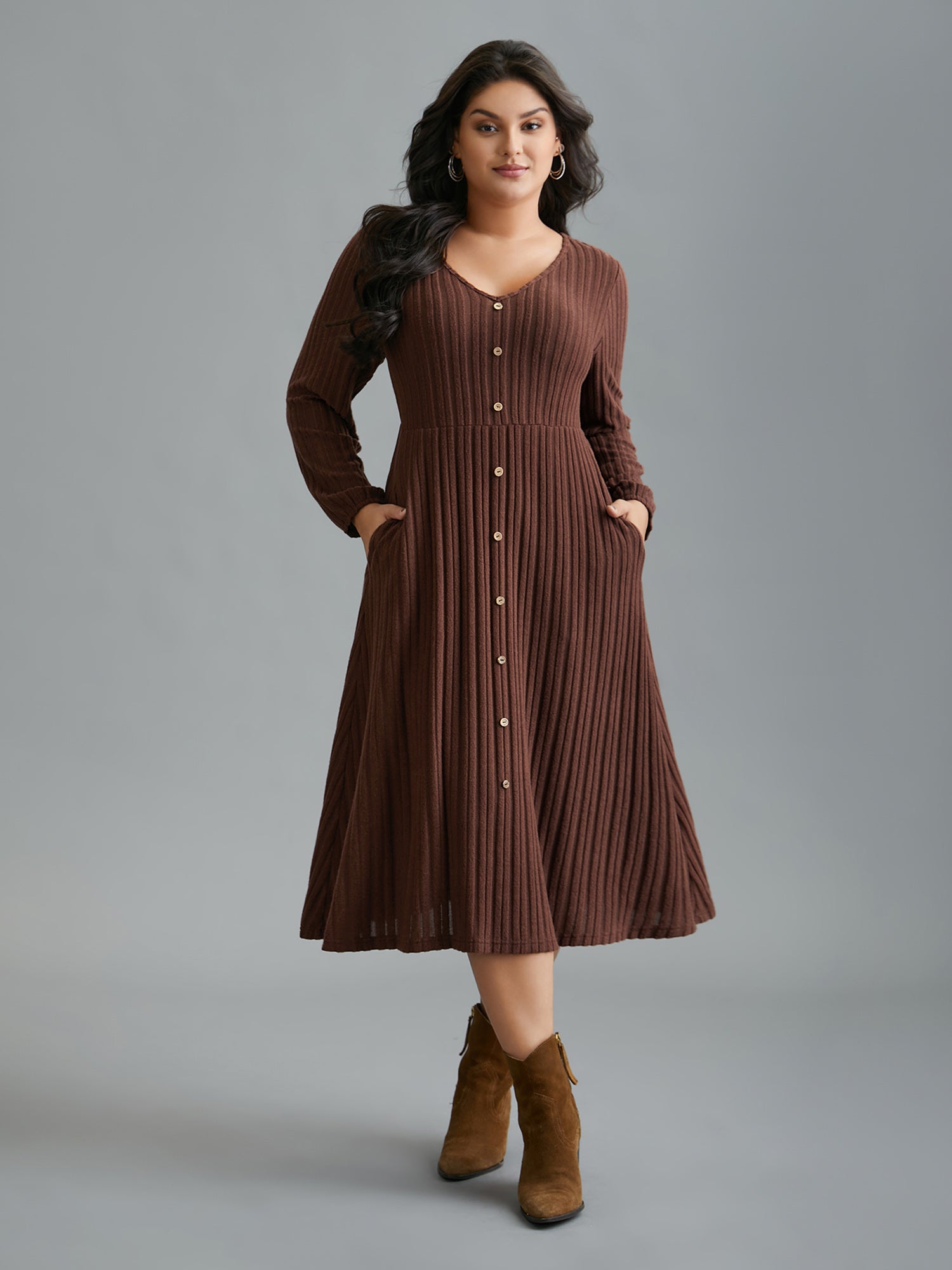 Stretchy Waist Defining Knit Midi Dress