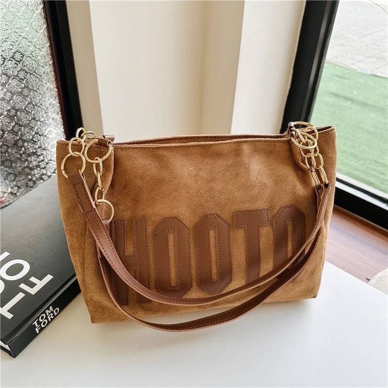 Women's Large Flannel Letter Streetwear Square Zipper Tote Bag