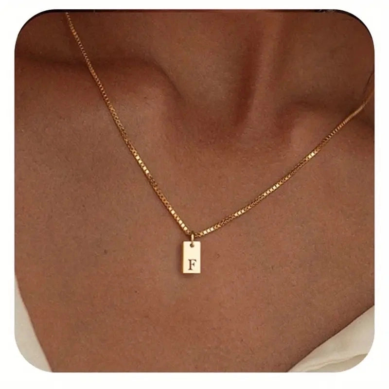 Titanium Steel Minimalist Letter Rectangle Plating Pendant Necklace