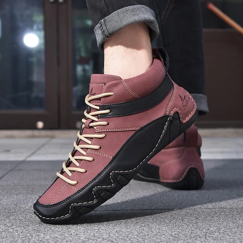 Gameglobeplanet oxford New 2024 Handmade Leather Men Boots Fall Design Sneakers Breathable Casual Leather Shoes Men Ankle Winter Boots Outdoor Fashion