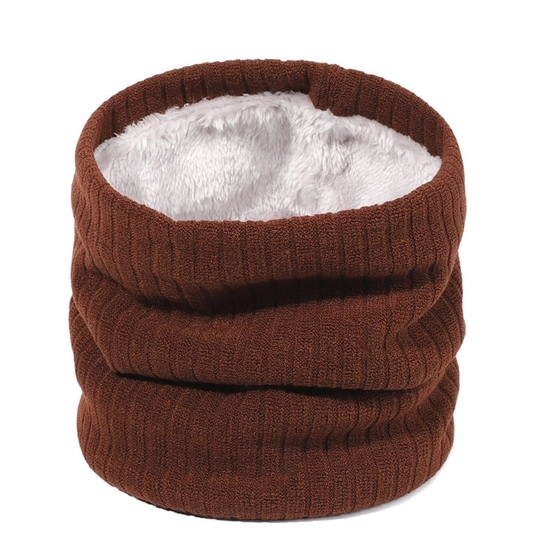 Autumn And Winter New Spot Knitted Scarf Men And Women Plus Velvet Warm Pullover Scarf Vertical Stripe Solid Color Knitted Collar