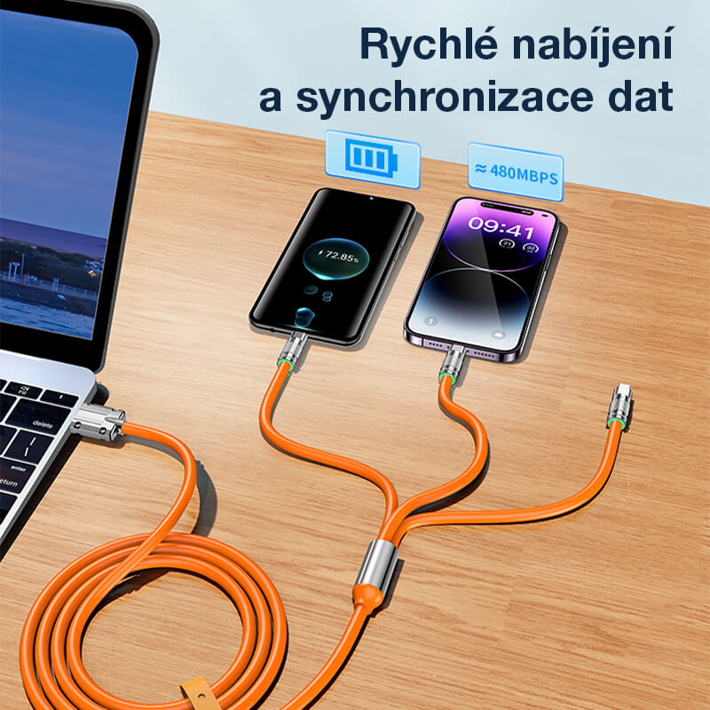 Kabel szybkiego ładowania 120 W 3 w 1 ze wzmocnionym rdzeniem ze stopu miedzi