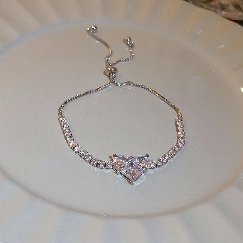 Minimalist Heart Shape Copper Inlay Zircon Bracelets