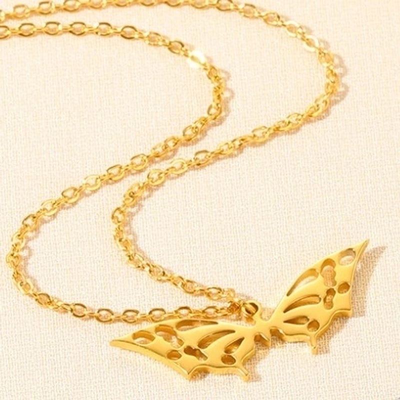 Minimalist Devil's Eye Heart Shape Butterfly Stainless Steel Plating Hollow Out Pendant Necklace