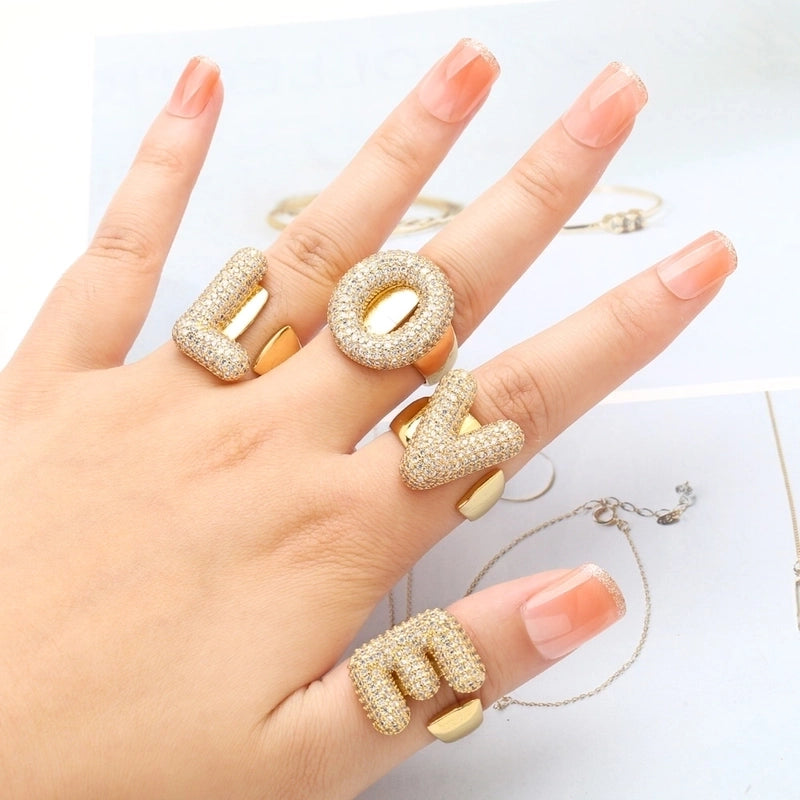 Copper 18K Gold Plated Modern Style Minimalist Plating Inlay Letter Zircon Open Rings