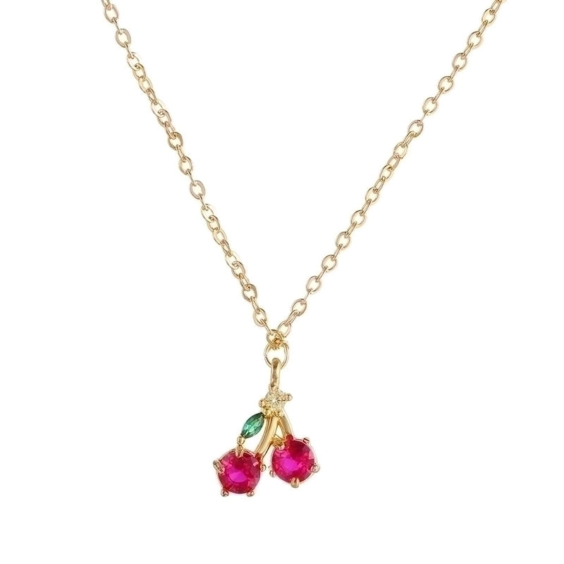 Cherry Peach Tropical Fruit Pendant Copper Inlaid Zircon Necklace