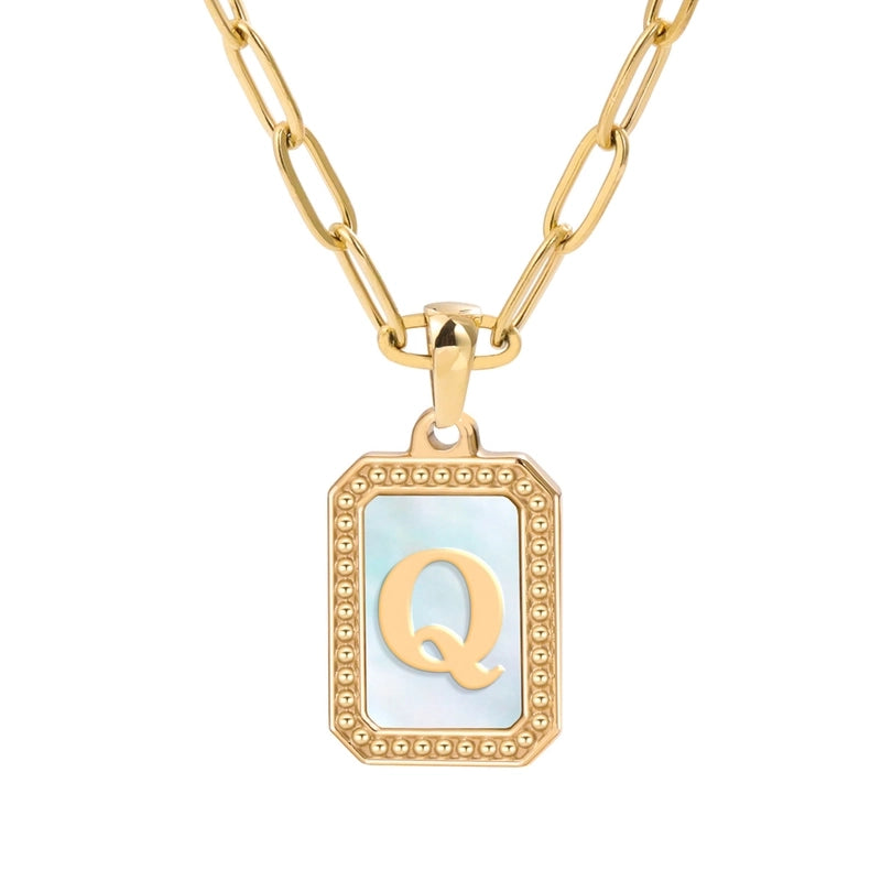 Minimalist Letter Square Titanium Steel Plating Inlay Shell Pendant Necklace 1 Piece