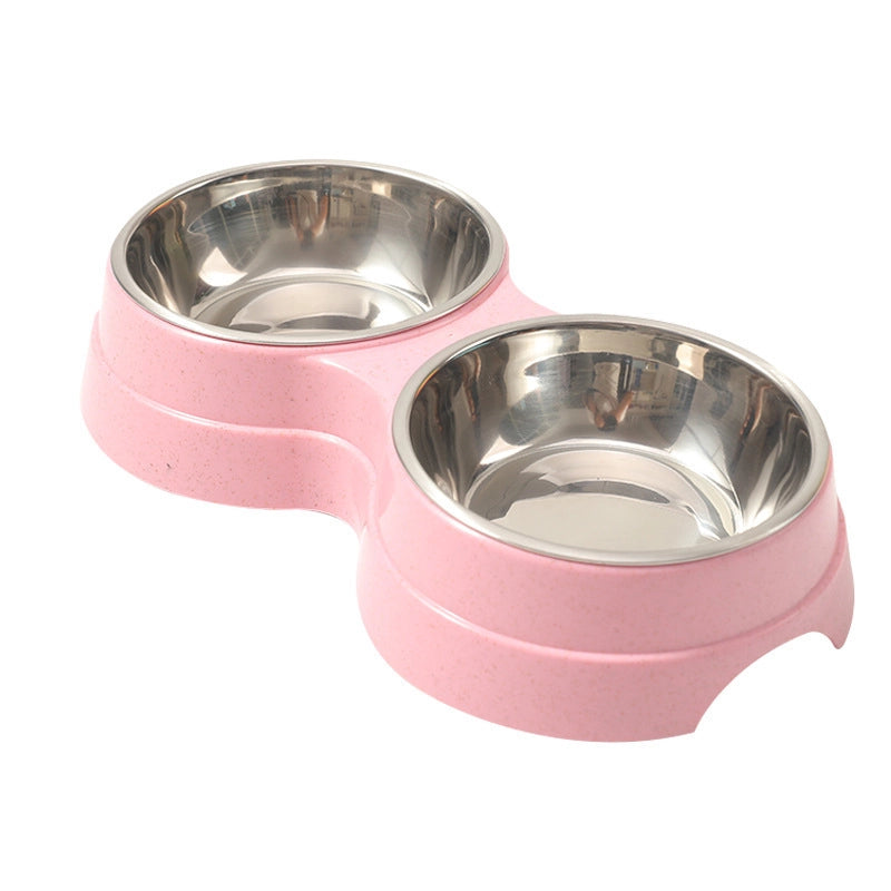 Pet Double Bowl Pet Dual-use Stainless Steel Bowl Dog Drinker Feeding Bowl Cat And Dog Plastic Pet Bowl