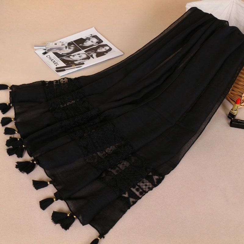 Fashion Lace Tassel Scarf Women's Solid Color Hanging Spring And Autumn Shawl Scarf