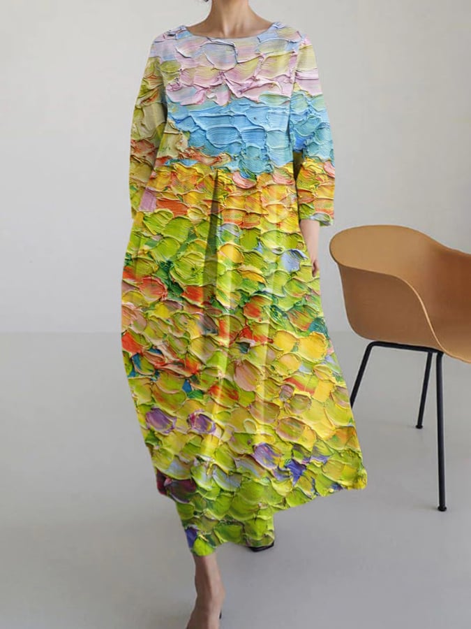 Women'S Casual Printed Round Neck Dress
