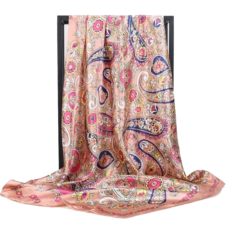 Women's Minimalist Cashew Nuts Satin Printing Silk Scarf Kerchief