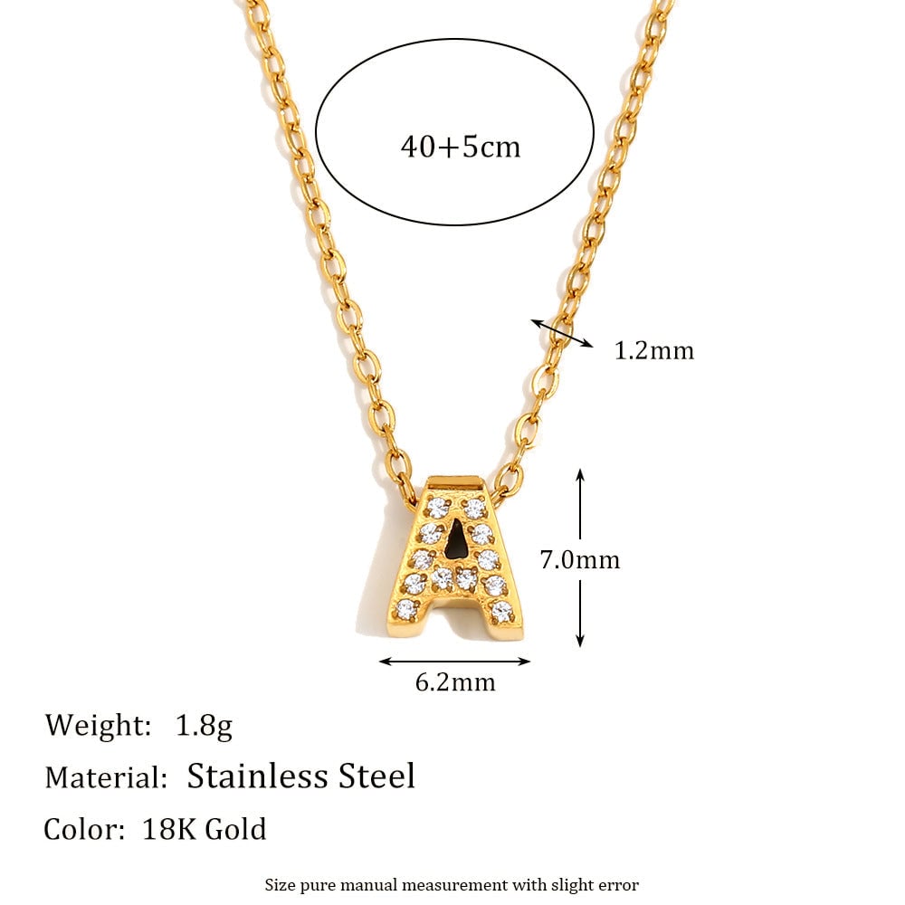 Fashionable And Simple 26 English Letter Pendant Stainless Steel Plated 18K Gold Diamond Small Letter Necklace For Women
