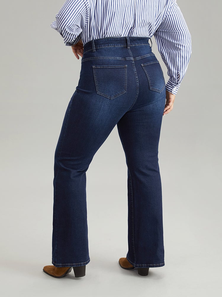Flare Leg Button Detail High Rise Jeans