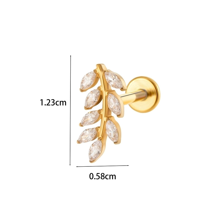 1 Piece Ear Cartilage Rings & Studs Minimalist Classic Style Leaves Chain Pure Titanium Inlay Zircon Ear Cartilage Rings & Studs