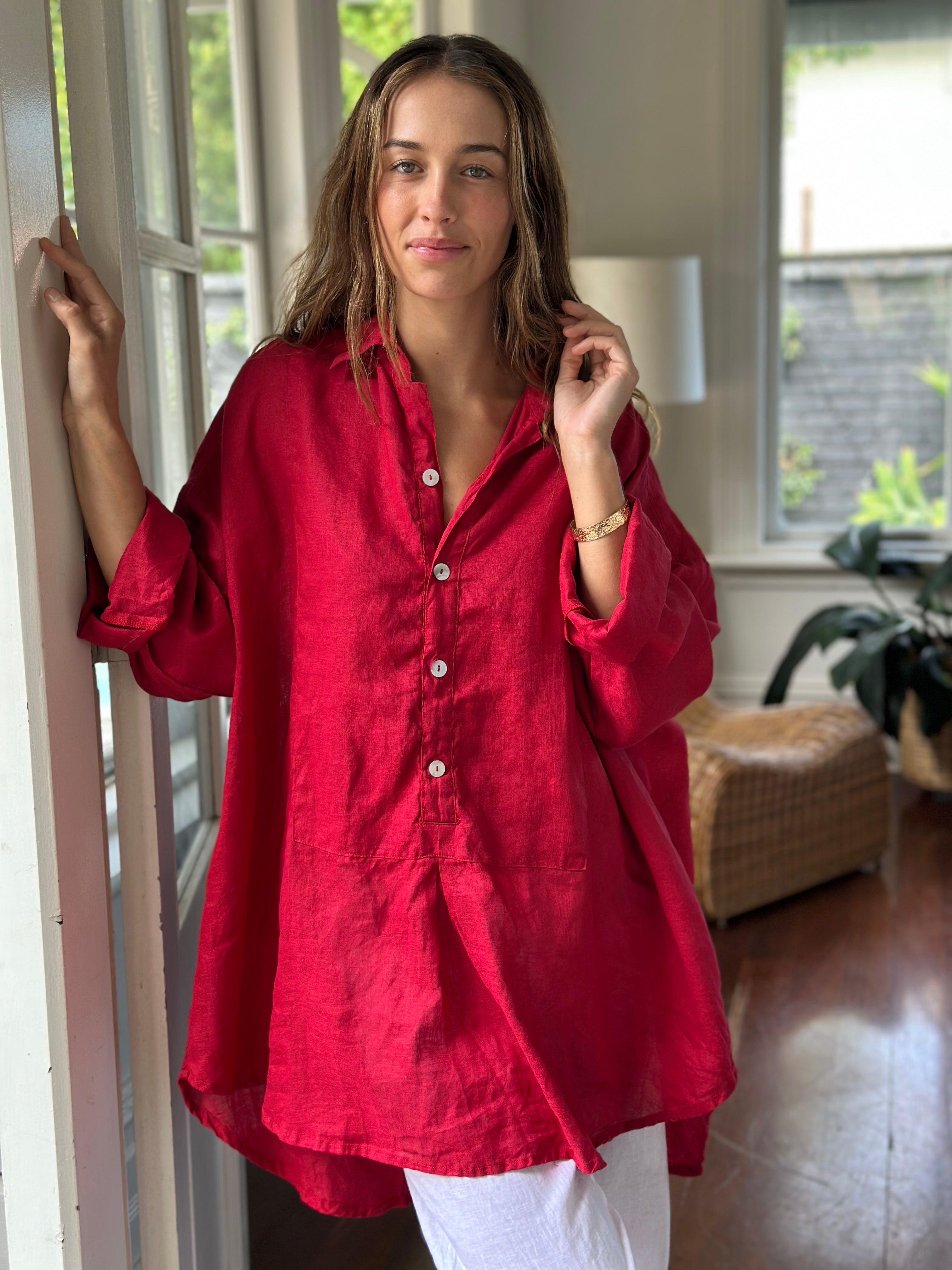 megan shirt - red linen