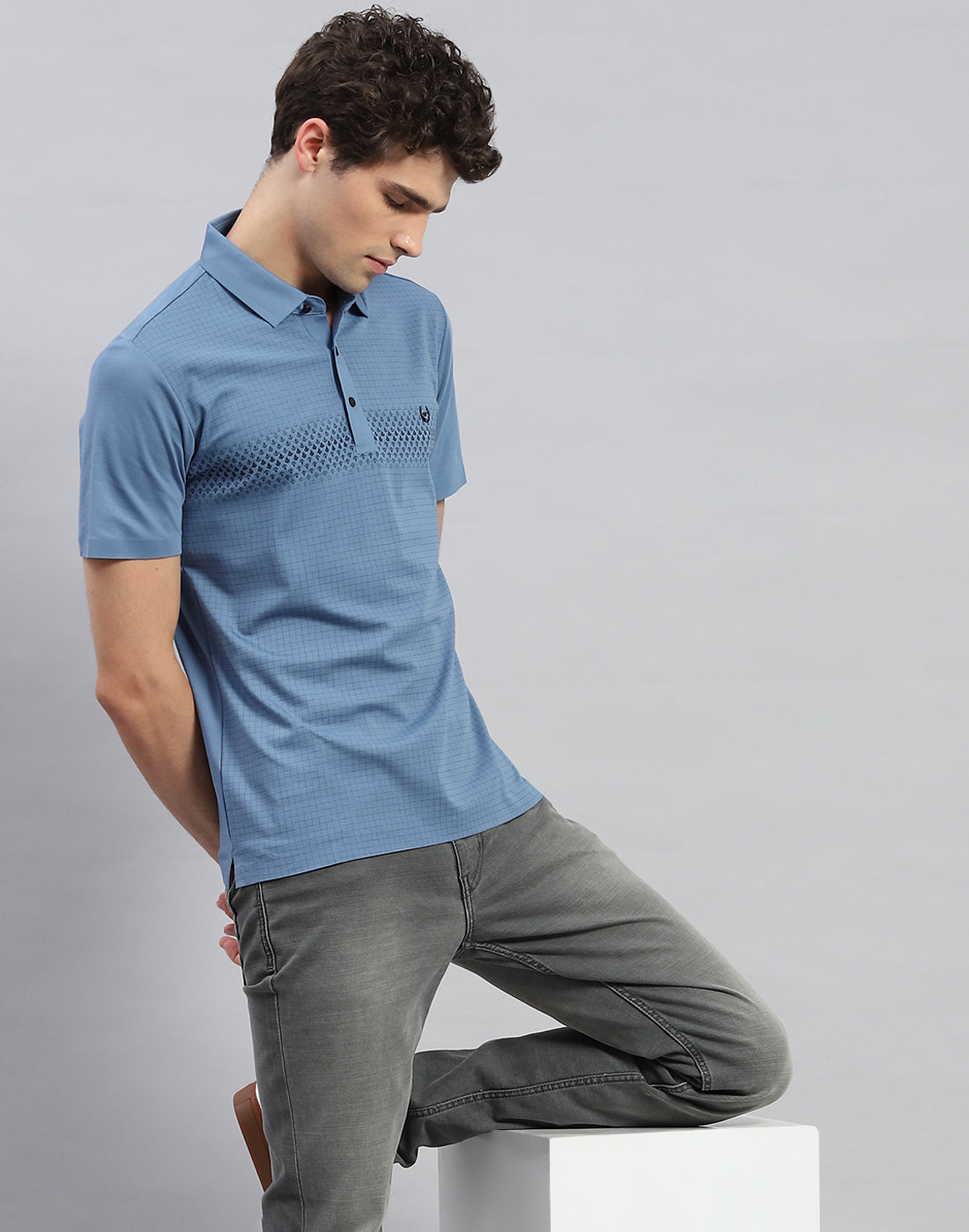 Men Teal Blue Solid Polo Collar Half Sleeve T-Shirt