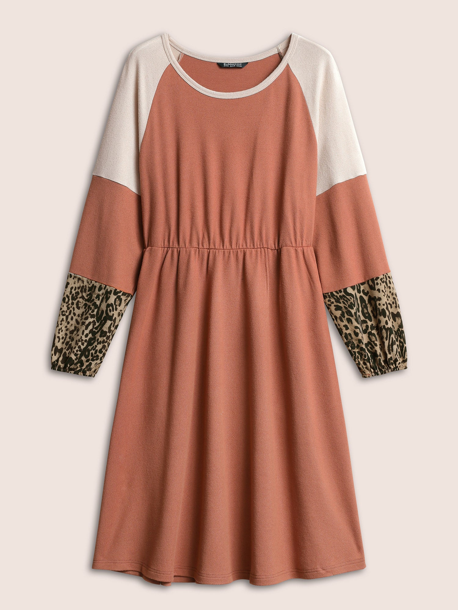 Colorblock Patchwork Leopard Raglan Sleeve Dress