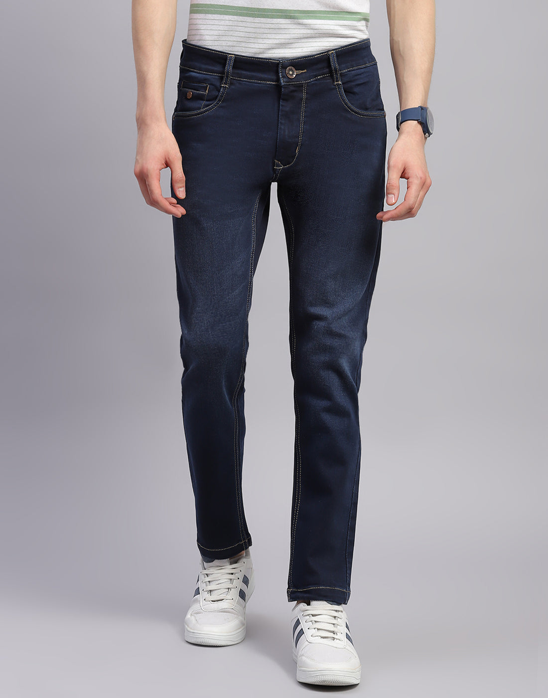 Men Blue Light Wash Regular Fit Denim