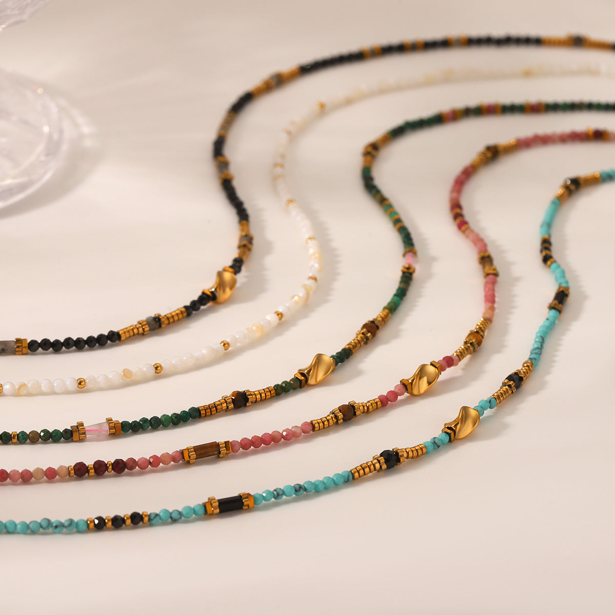 Dopamine Colored Beaded Necklace For Women Niche Design Natural Stone Clavicle Chain Stainless Steel Pendant Necklace