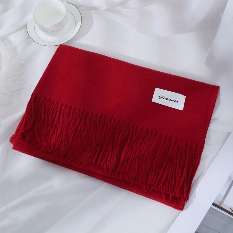 Women's Minimalist Solid Color Imitation Cashmere Tassel Scarf