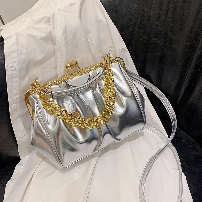 Women's Pu Leather Solid Color Basic Vintage Style Sewing Thread Square Clasp Frame Shoulder Bag Handbag Crossbody Bag