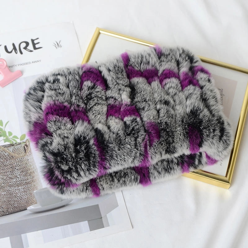 Rex Rabbit Hair Knitted Neck Neck Women's Winter Thickened Encryption Warm Fur Scarf High Elastic Headgear Headband