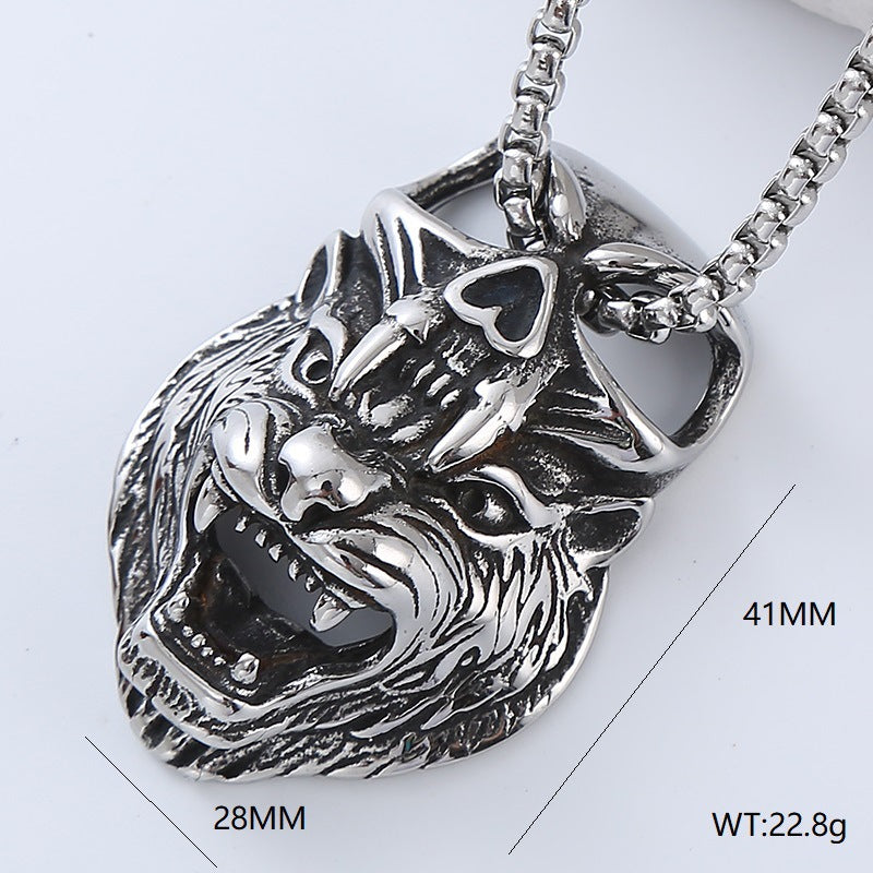 Aml Personalized Animal Head Hip-Hop Punk Style Titanium Steel Men'S Necklace