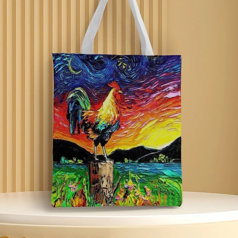 Women's Medium Canvas Animal Basic Classic Style Square Open Canvas Bag