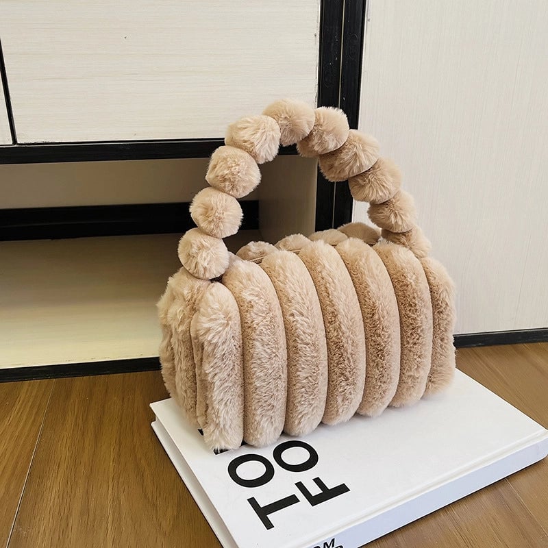Women's Plush Solid Color Basic Classic Style Pillow Shape Zipper Shoulder Bag Handbag