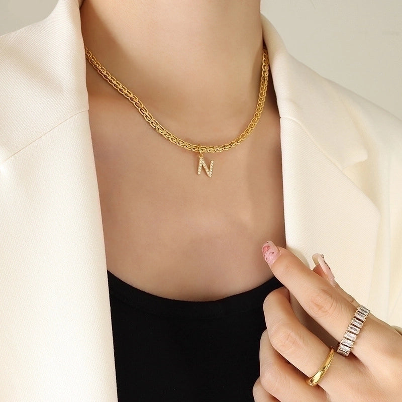 Fashion Letter 304 Stainless Steel Copper Zircon 18K Gold Plated Plating Pendant Necklace