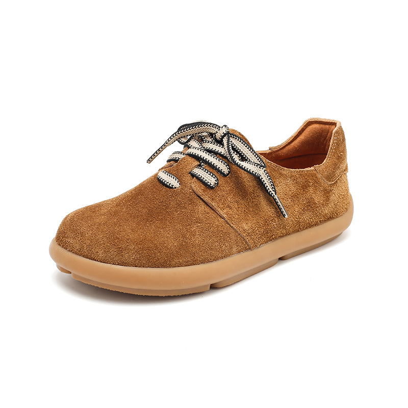 Suede Leather Comfortable Lace-Up Oxford Shoes for Women in Pink/Red/Khaki/Grey
