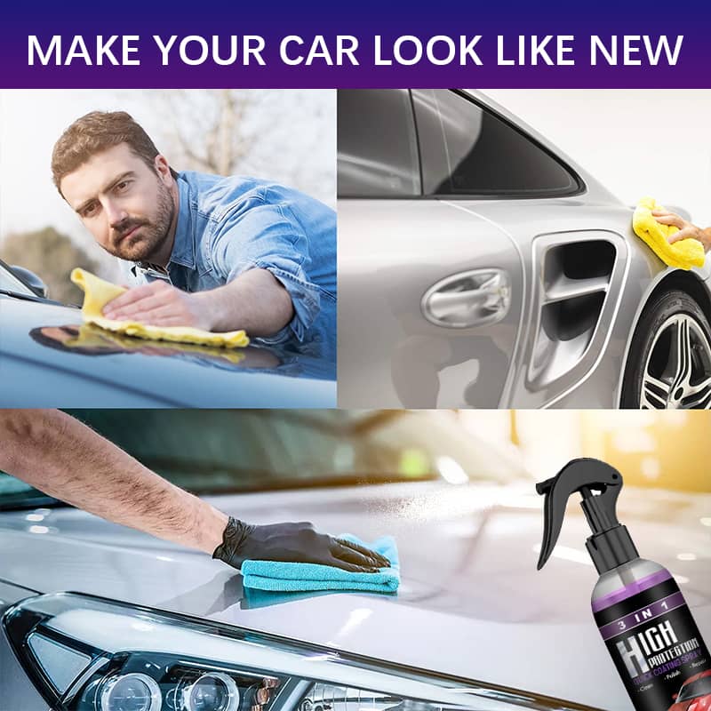 3 in 1 ceramic car coating spray. saves time and money. No more tedious car washing.