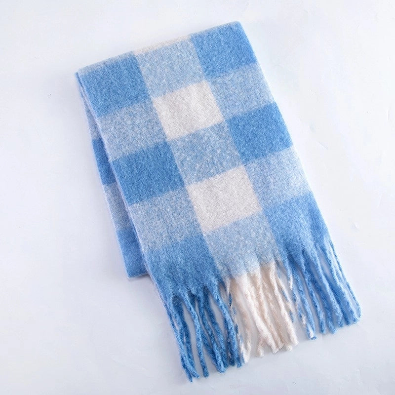 Famous High-grade Delicate Soft Gradient Color Plaid Color Matching Tassel Cashmere-like Shawl Net Red Scarf