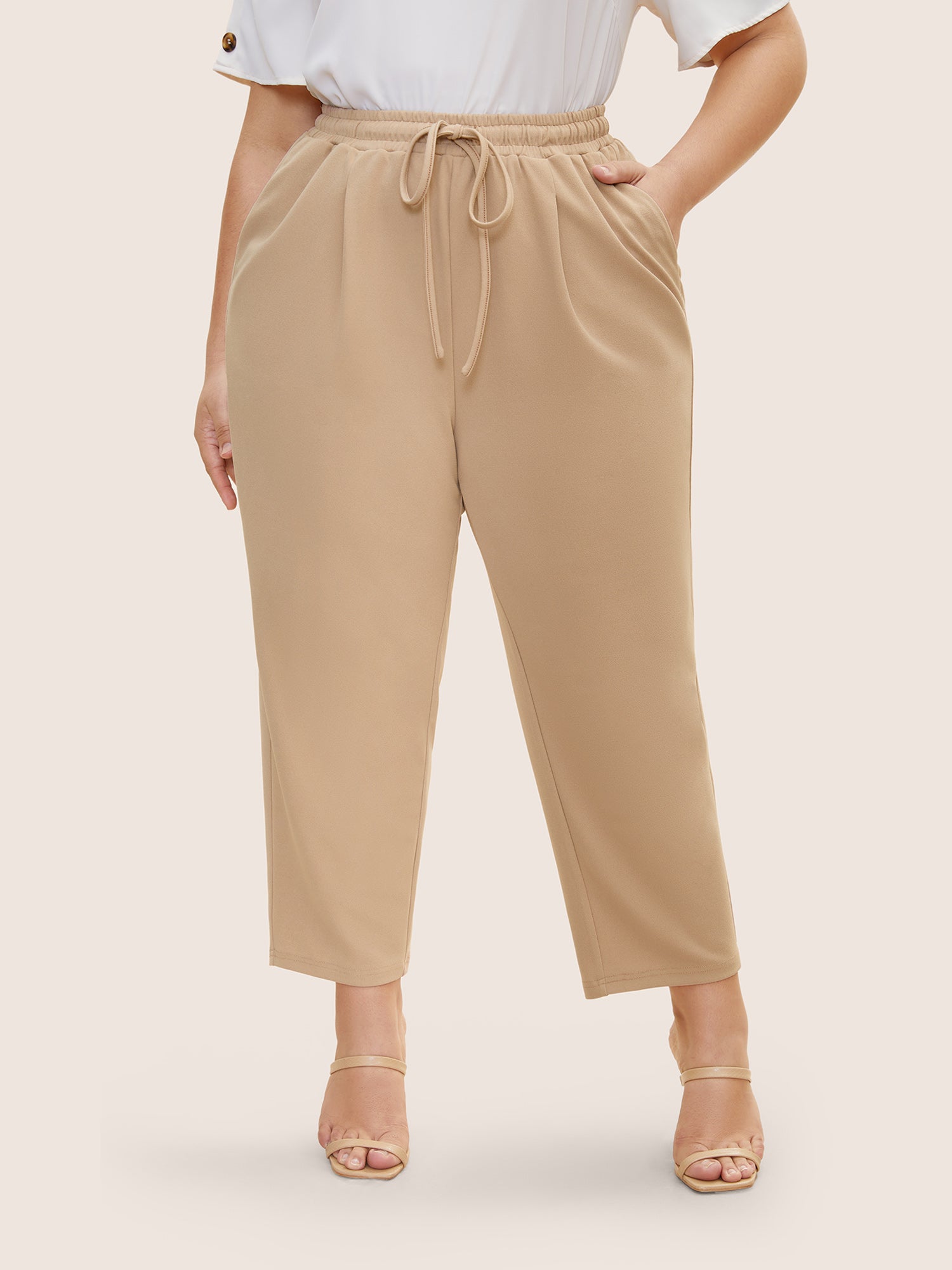 Solid Drawstring Elastic Waist Pencil Pants