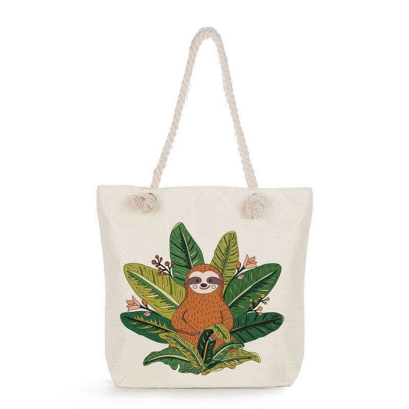 Women's Cotton And Linen Sloth Cute Square Zipper Tote Bag