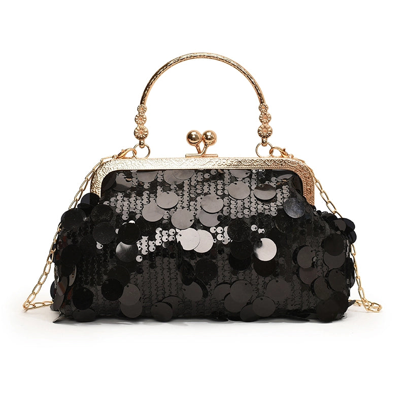 Women's Sequin Solid Color Elegant Streetwear Shell Lock Clasp Shoulder Bag Crossbody Bag