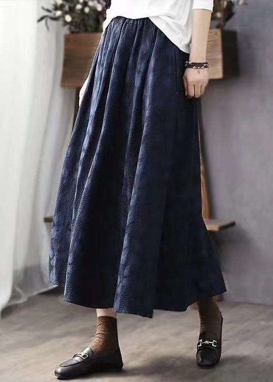 Jacquard Navy Pockets High Waist Cotton Skirt Summer