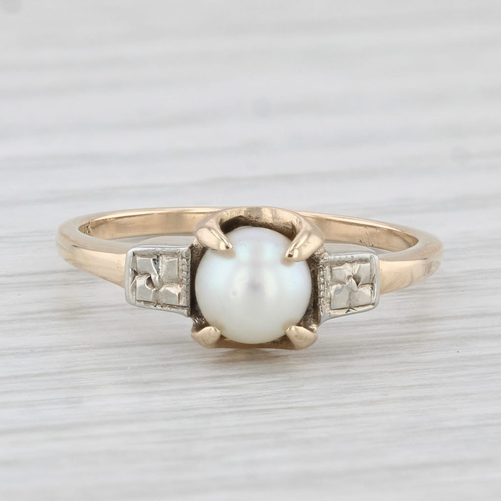 Vintage Cultured Pearl Solitaire Ring 10k Yellow Gold Size 6