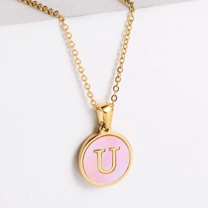 304 Stainless Steel 18K Gold Plated Fashion Plating Letter Shell Pendant Necklace