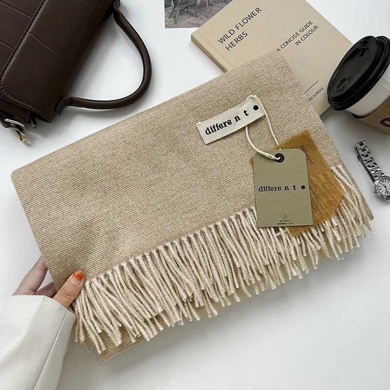 Women's Elegant Retro Solid Color Imitation Cashmere Tassel Scarf