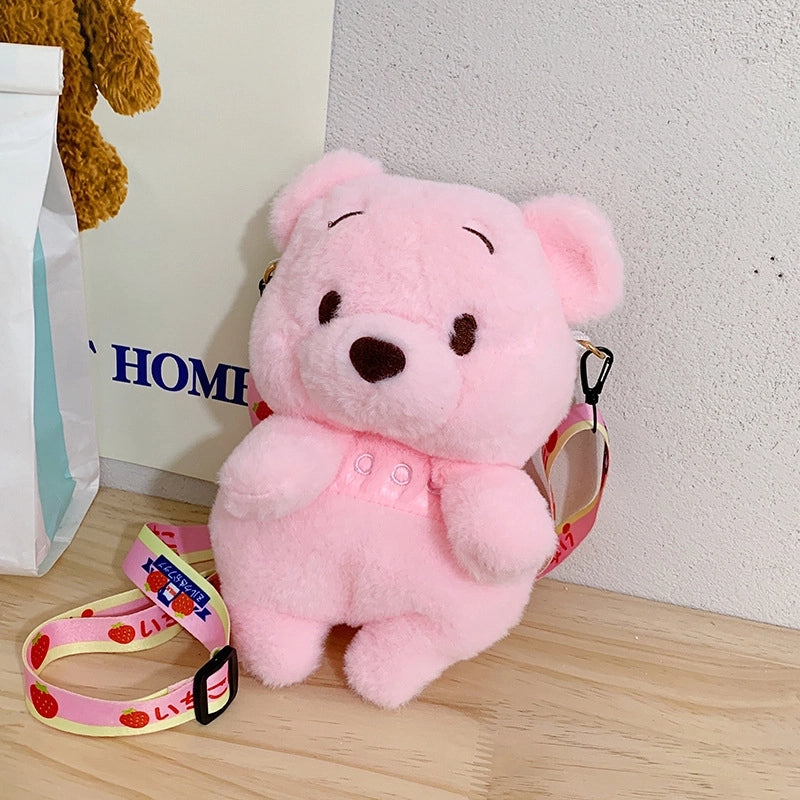 Women's Small Plush Little Bear Cute Zipper Crossbody Bag