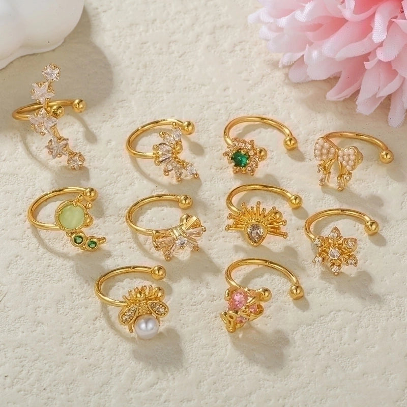 Glam Pentagram Brass Plating Zircon Ear Clips 1 Piece