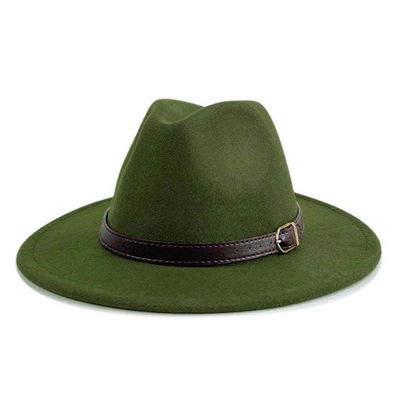 Explosions Solid Color Belt Woolen Hat Autumn And Winter Wind Fedora Hat Men's And Women's Felt Hat