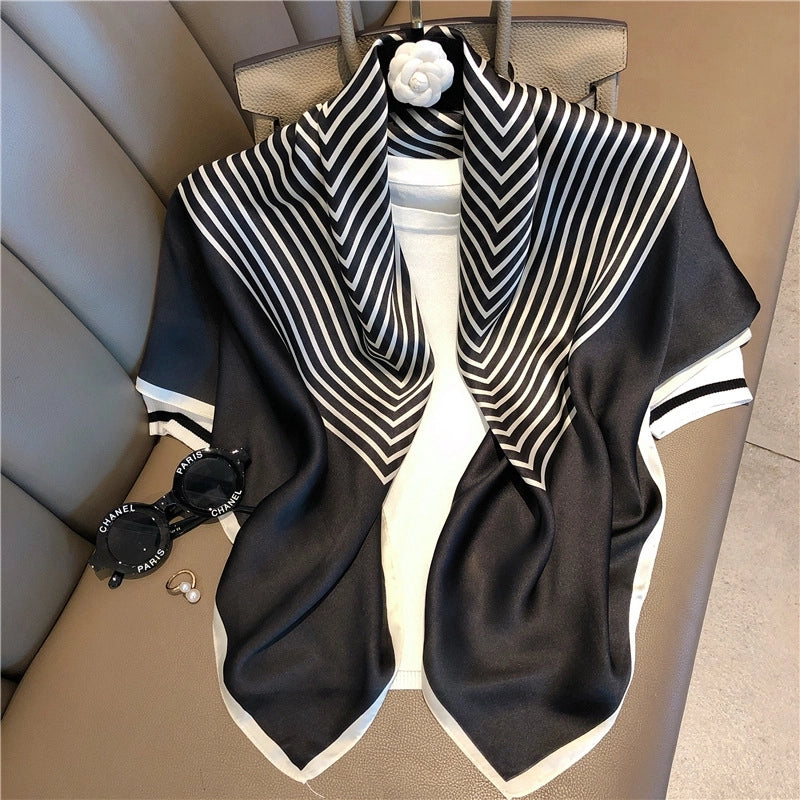 Women's IG Style Elegant Stripe Flower Chains Print Satin Printing Silk Scarf