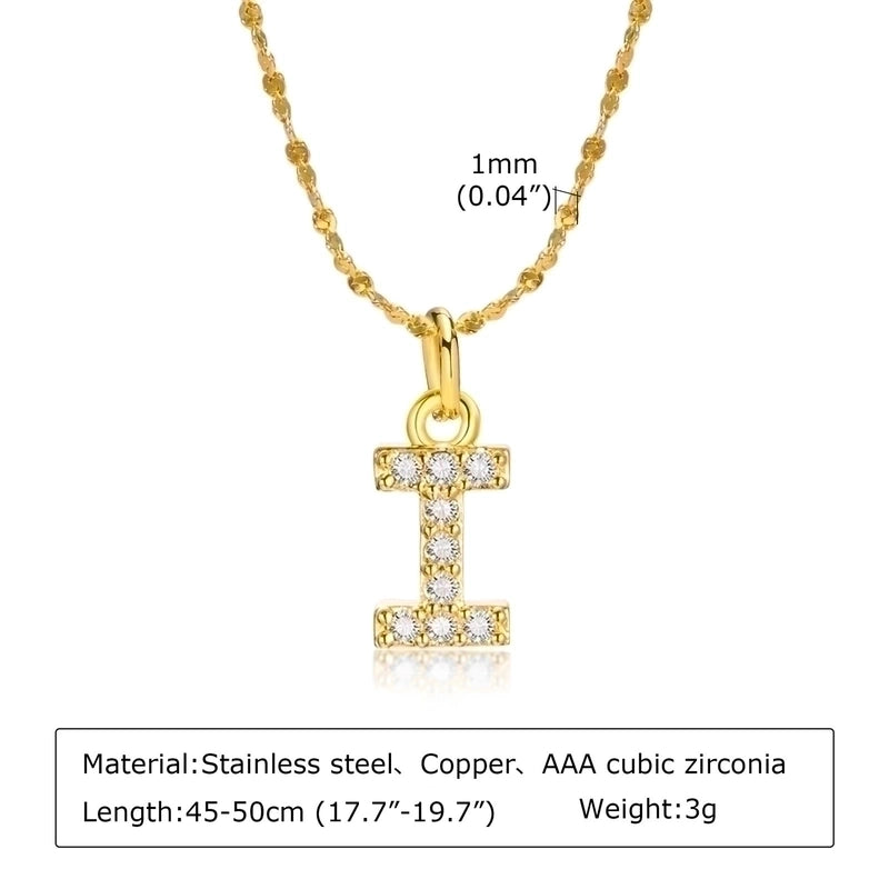 Minimalist Letter 201 Stainless Steel Copper Inlay Artificial Diamond Pendant Necklace